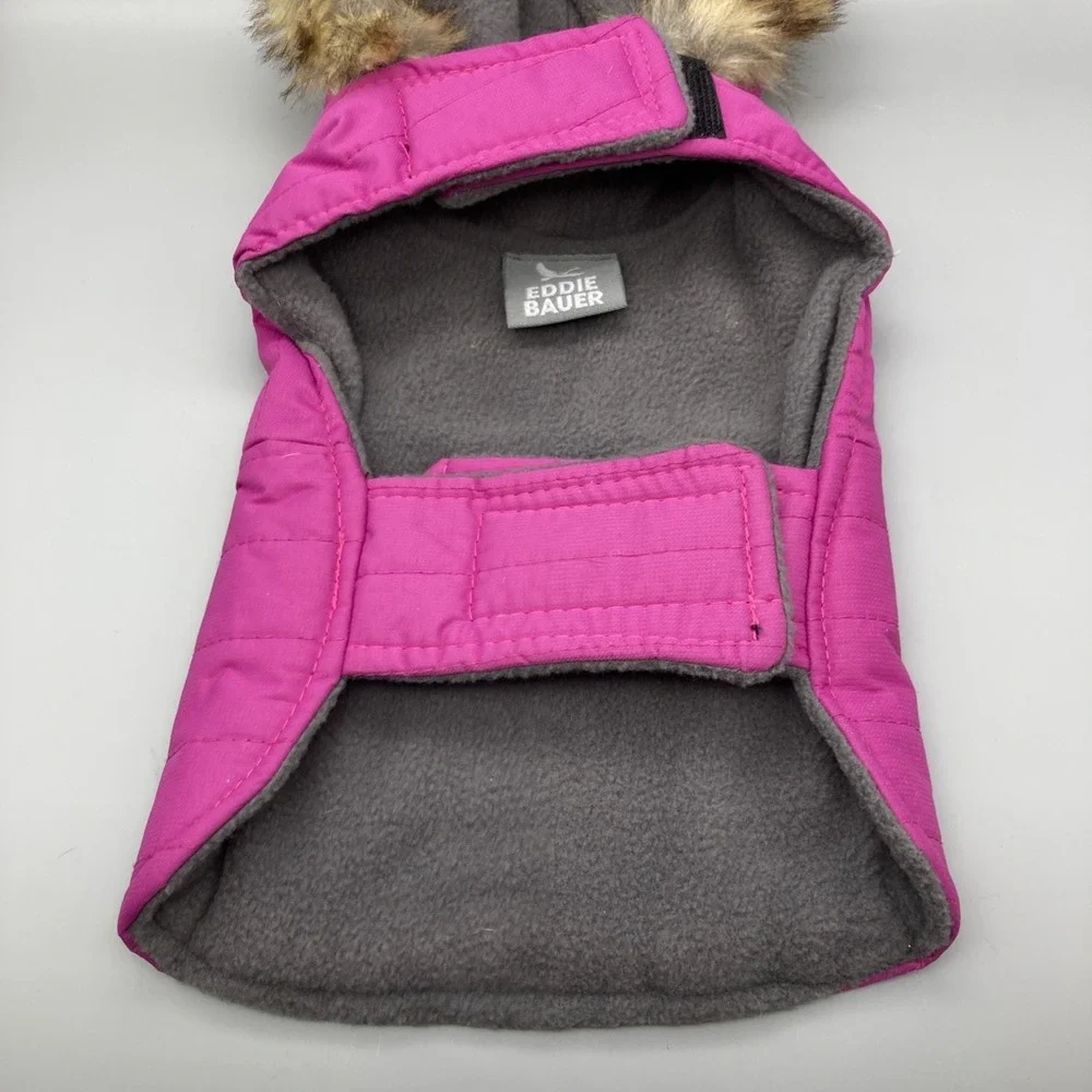Eddie Bauer Dog Parka Jacket Pink XS Microfleece Lined Faux Fur Hoodie